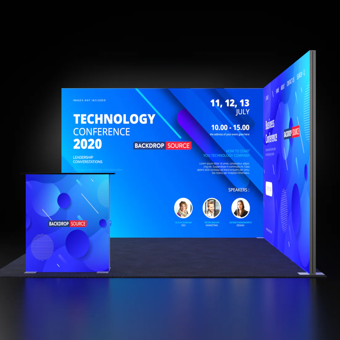 Backlit SEG L-Shape Booth Kit with Corner Sidewall & Counter