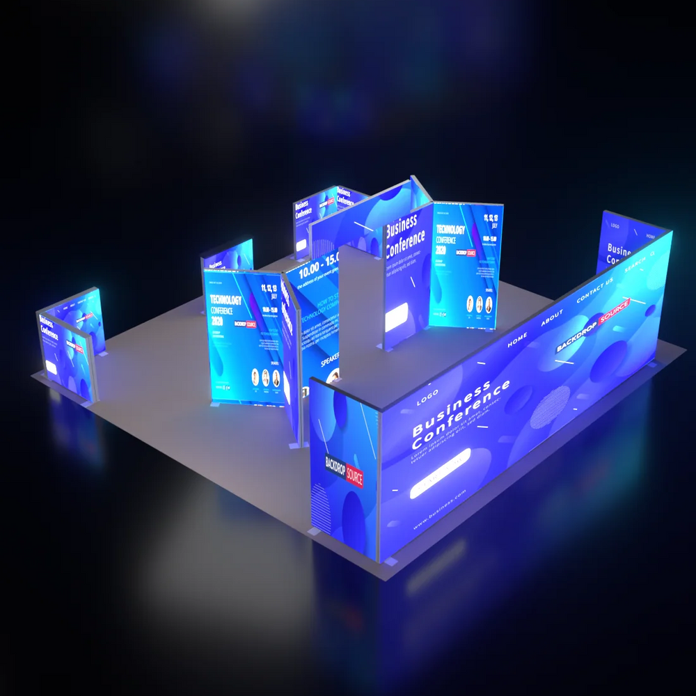 6m Backlit SEG Island Booth with Y-Walls, Header & Counter