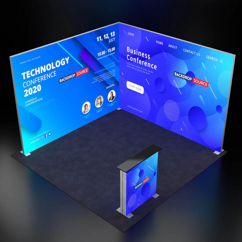 Backlit SEG L-Shape Booth Kit with Corner Sidewall & Counter