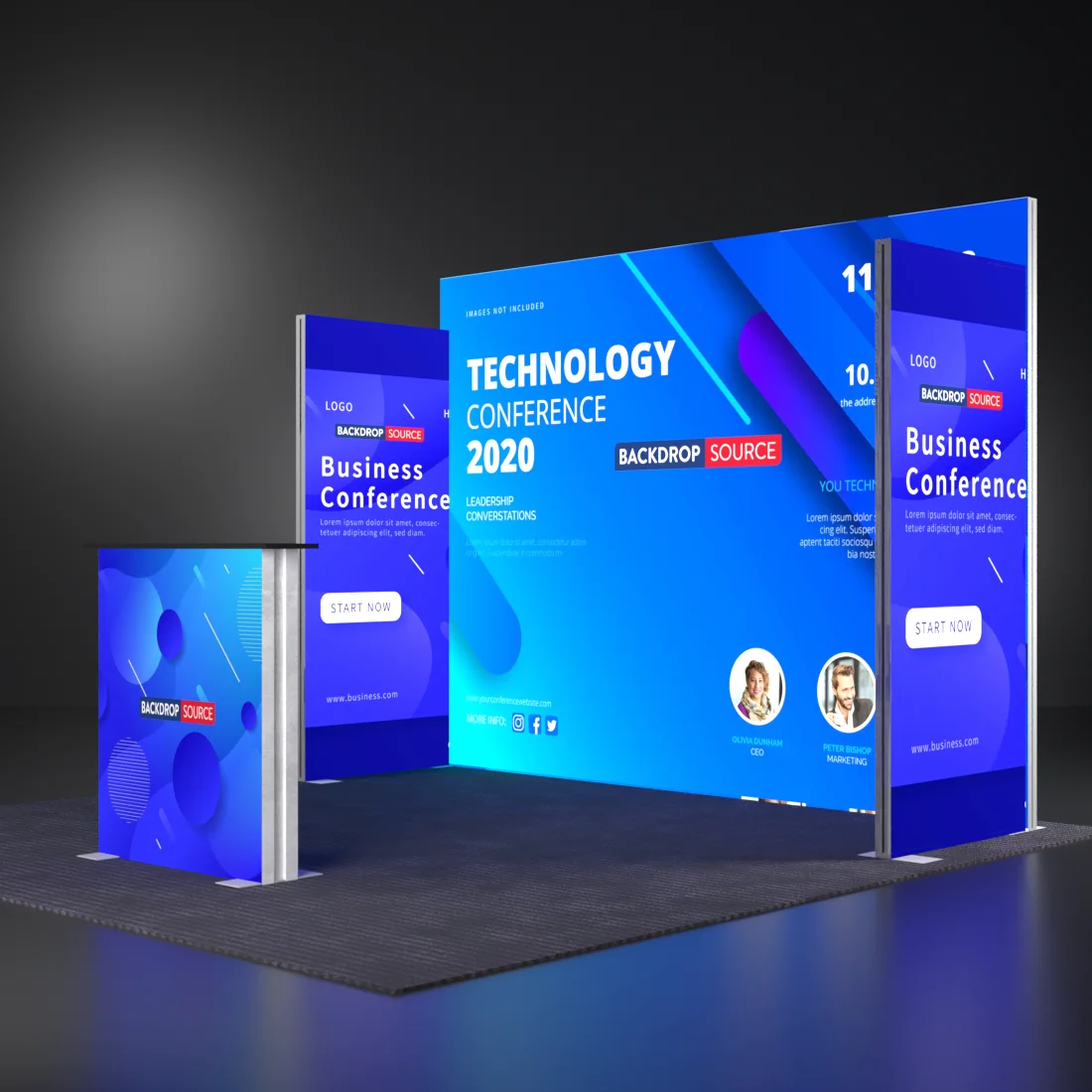 Backlit SEG Three-Wall Booth Kit with Lightbox Counter