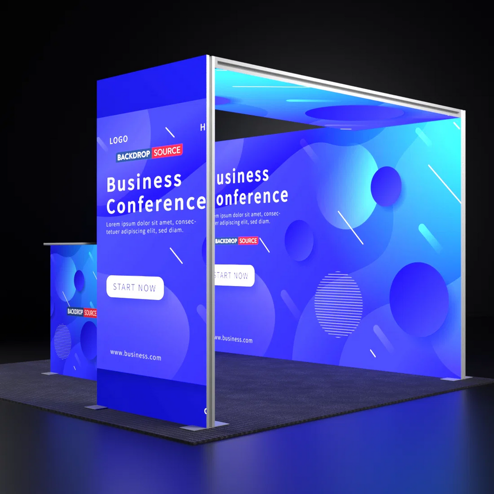 Backlit SEG Corner Booth Kit with L-Arch & Lightbox Counter