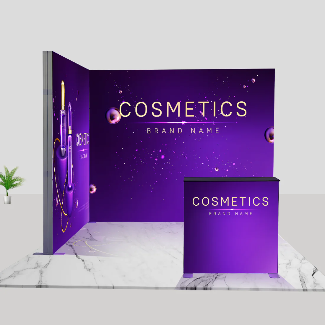 Backlit SEG L-Shape Booth Kit with Corner Sidewall & Counter