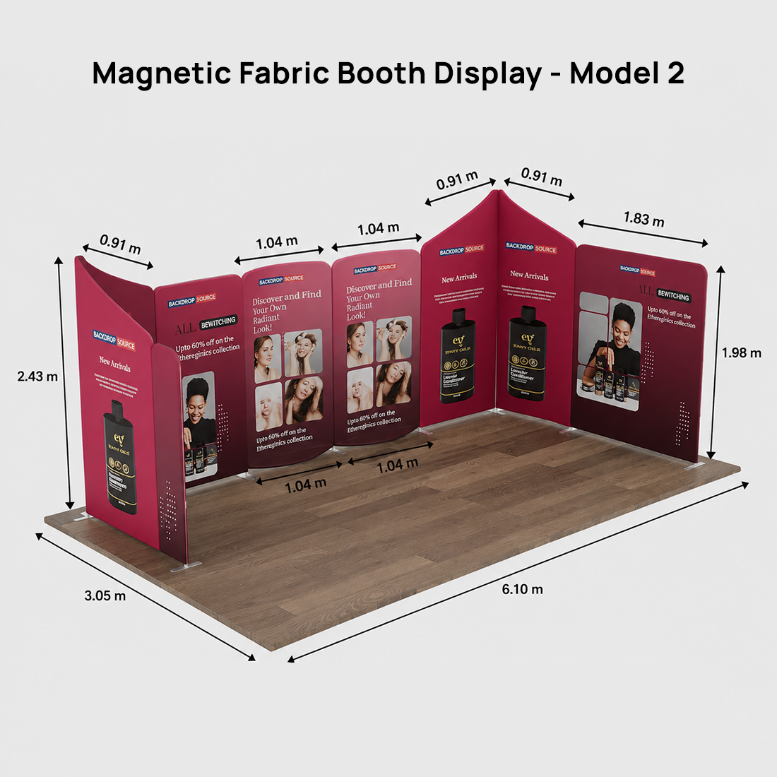6x6m Magnetic Fabric Booth Wall with 10 Curved & Slope Panels