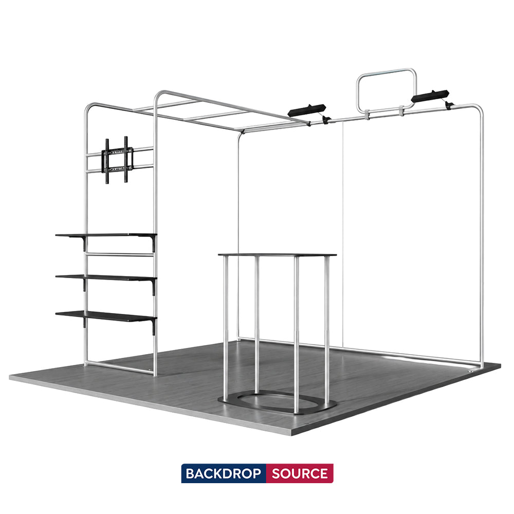 3x3m Booth Kit with L-Shape TV Shelf Tower & Counter
