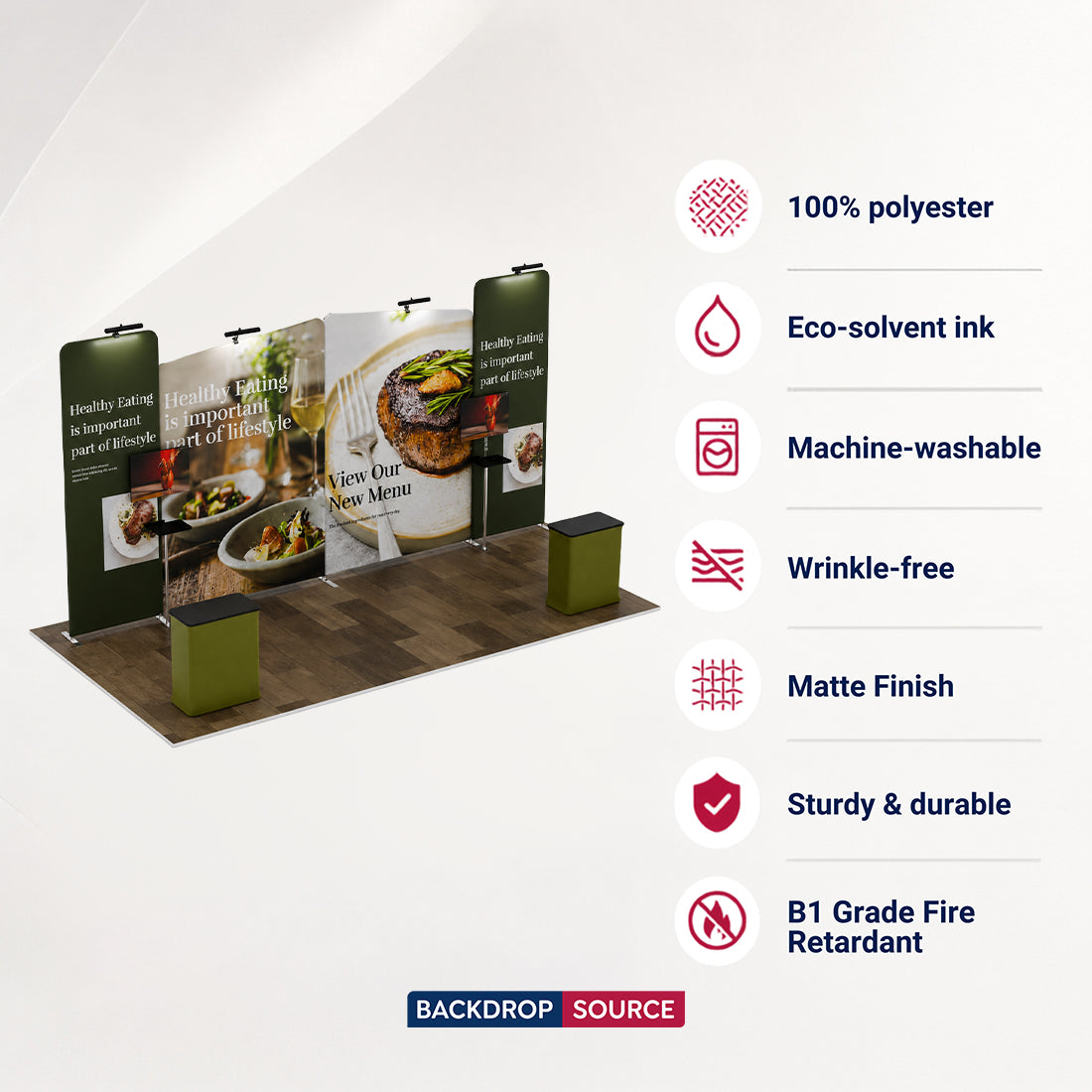 6x3m Booth Kit with Inclined Walls, 2 Counters & TV Mounts