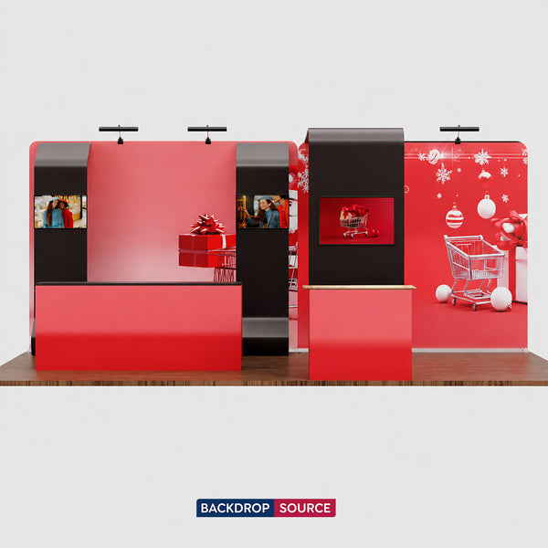 6x3m Booth Kit with 3D Wall Box, Waterfall Arches & 2 Counters