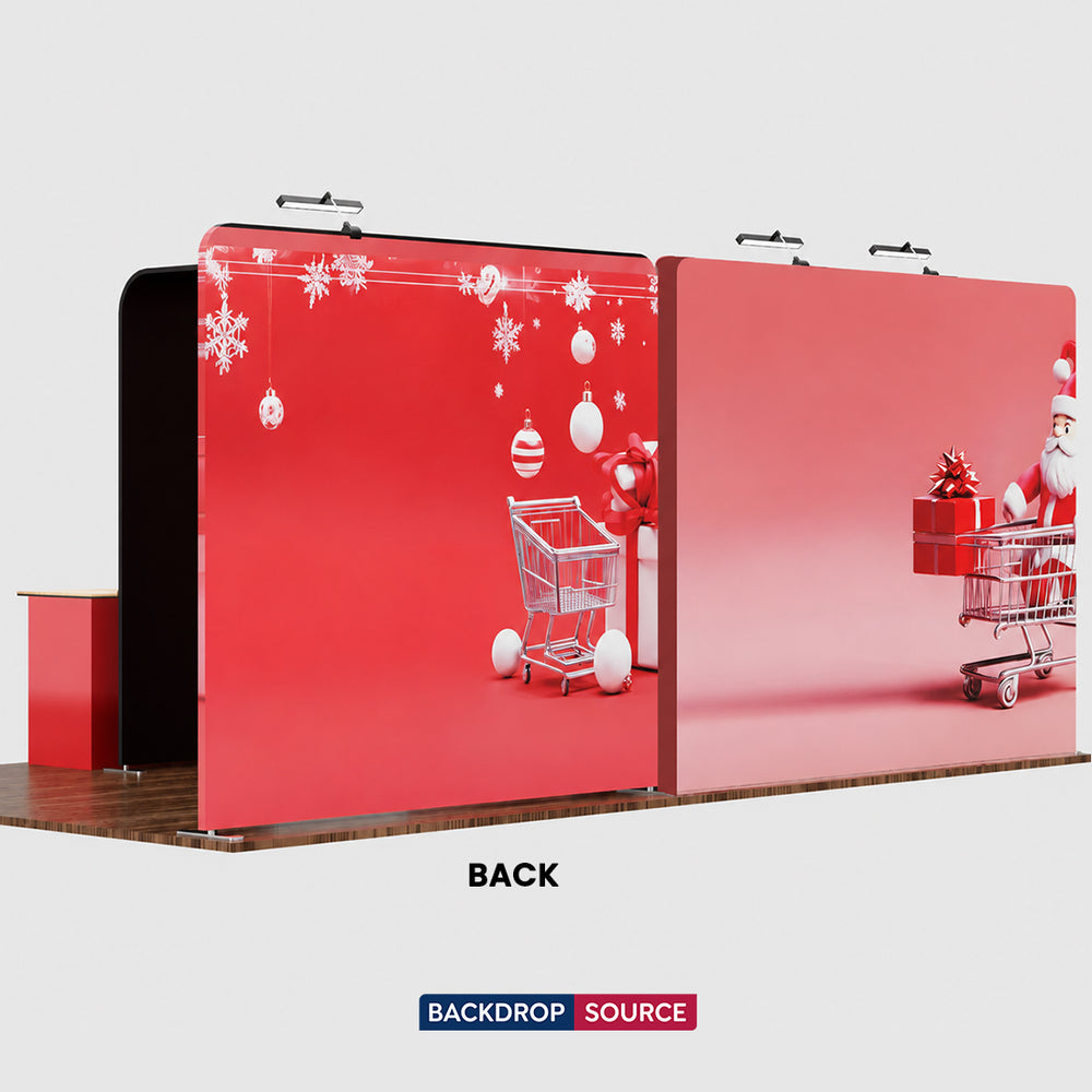 6x3m Booth Kit with 3D Wall Box, Waterfall Arches & 2 Counters
