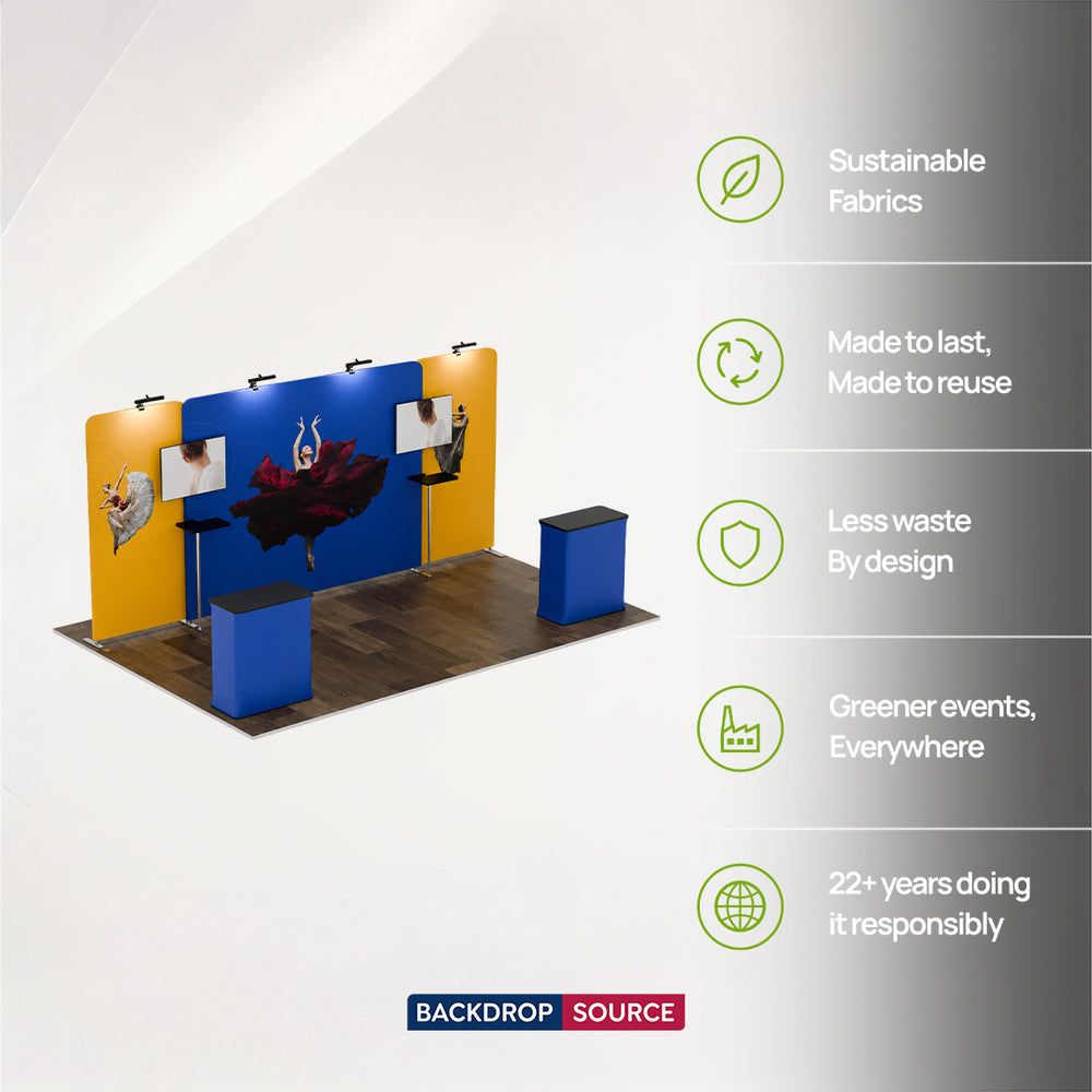 6x3m Straight Wall Booth Kit with 2 Counters & 2 TV Mounts
