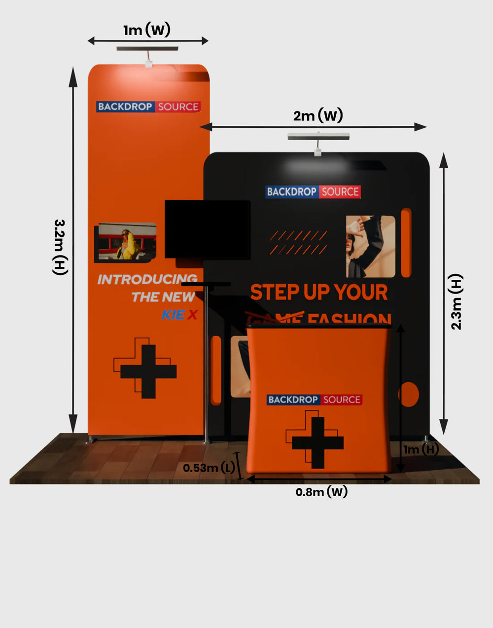 3x3m Booth Kit with Tall & Wide Straight Walls, Counter & TV