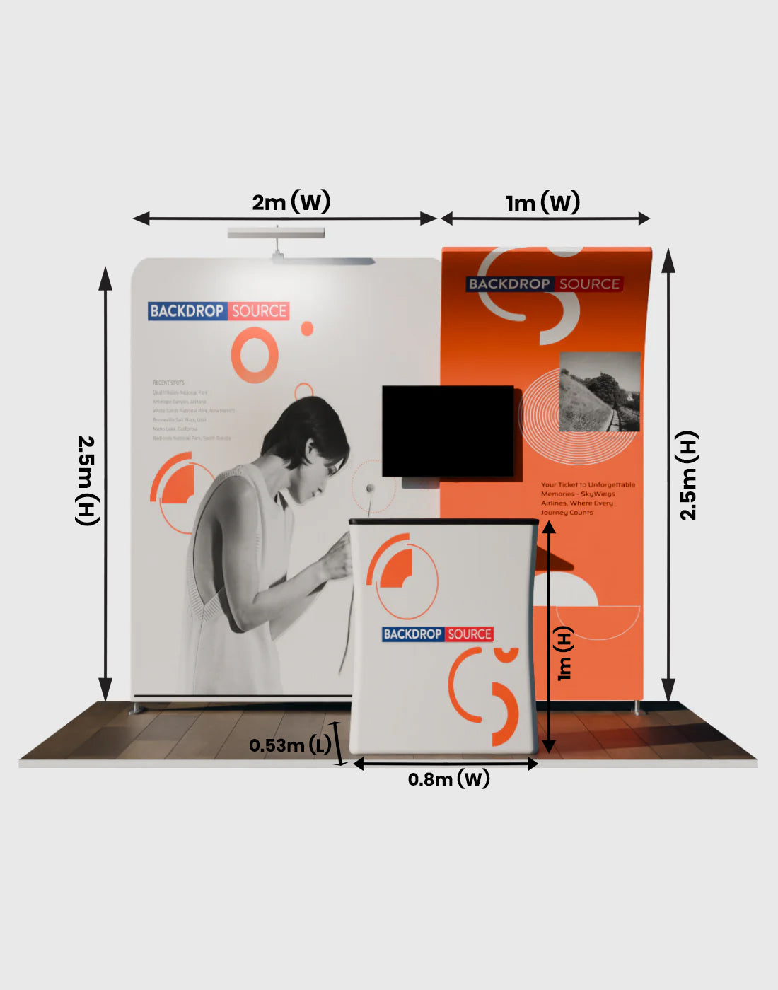 3x3m Booth Kit with Curved & Tall Straight Walls, Counter & TV