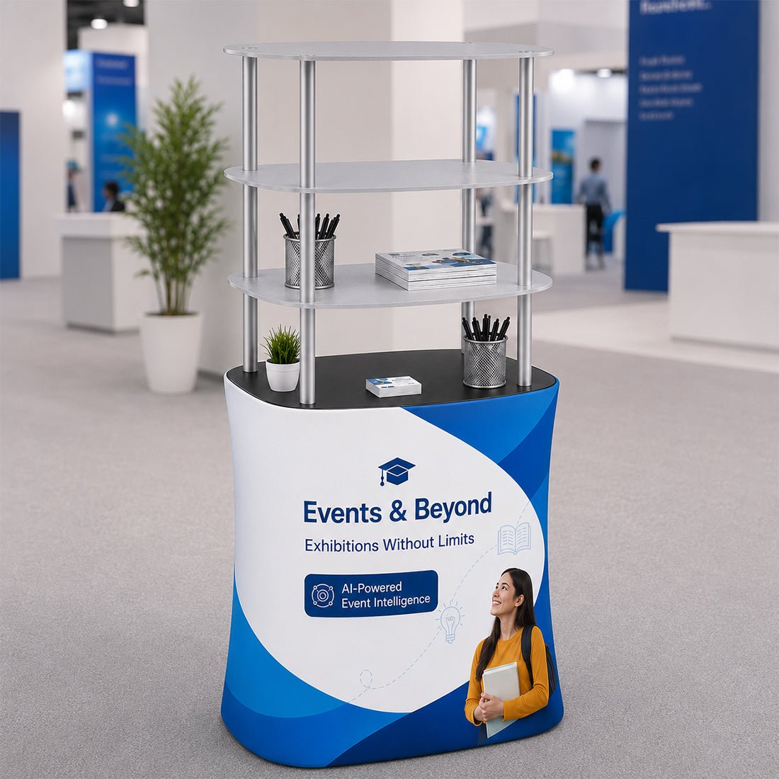 Rectangular Fabric Display Counter with Acrylic Triple Shelves