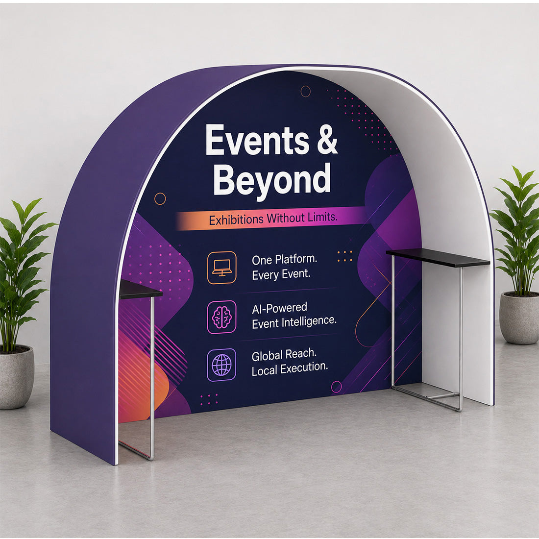 Round Fabric Arch Exhibition Booth with Built-In Shelf