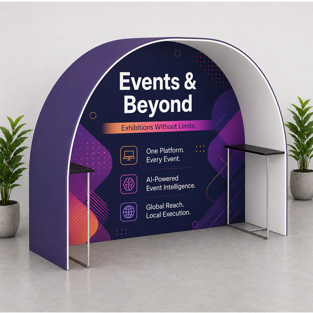 Round Fabric Arch Exhibition Booth with Built-In Shelf