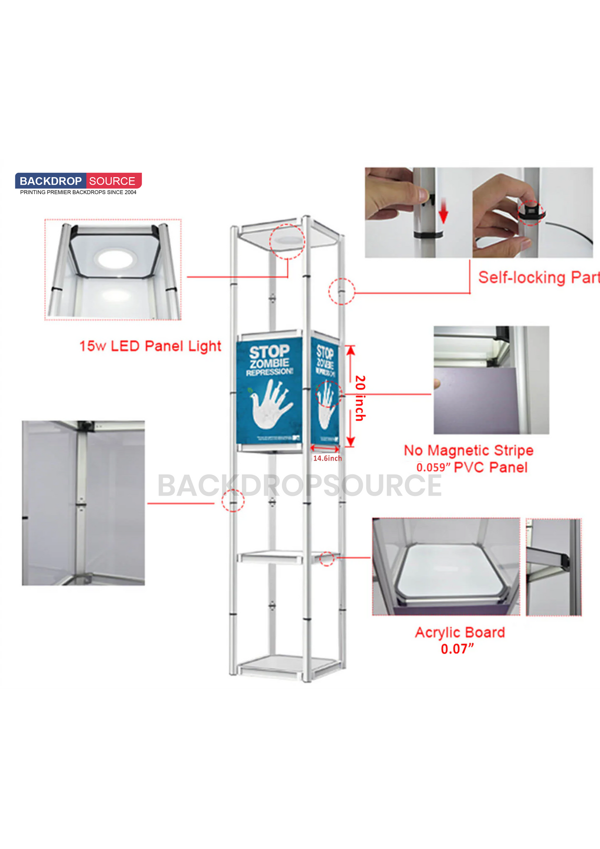 Square Portable Aluminum Spiral Tower Display - 5 Layer Shelves