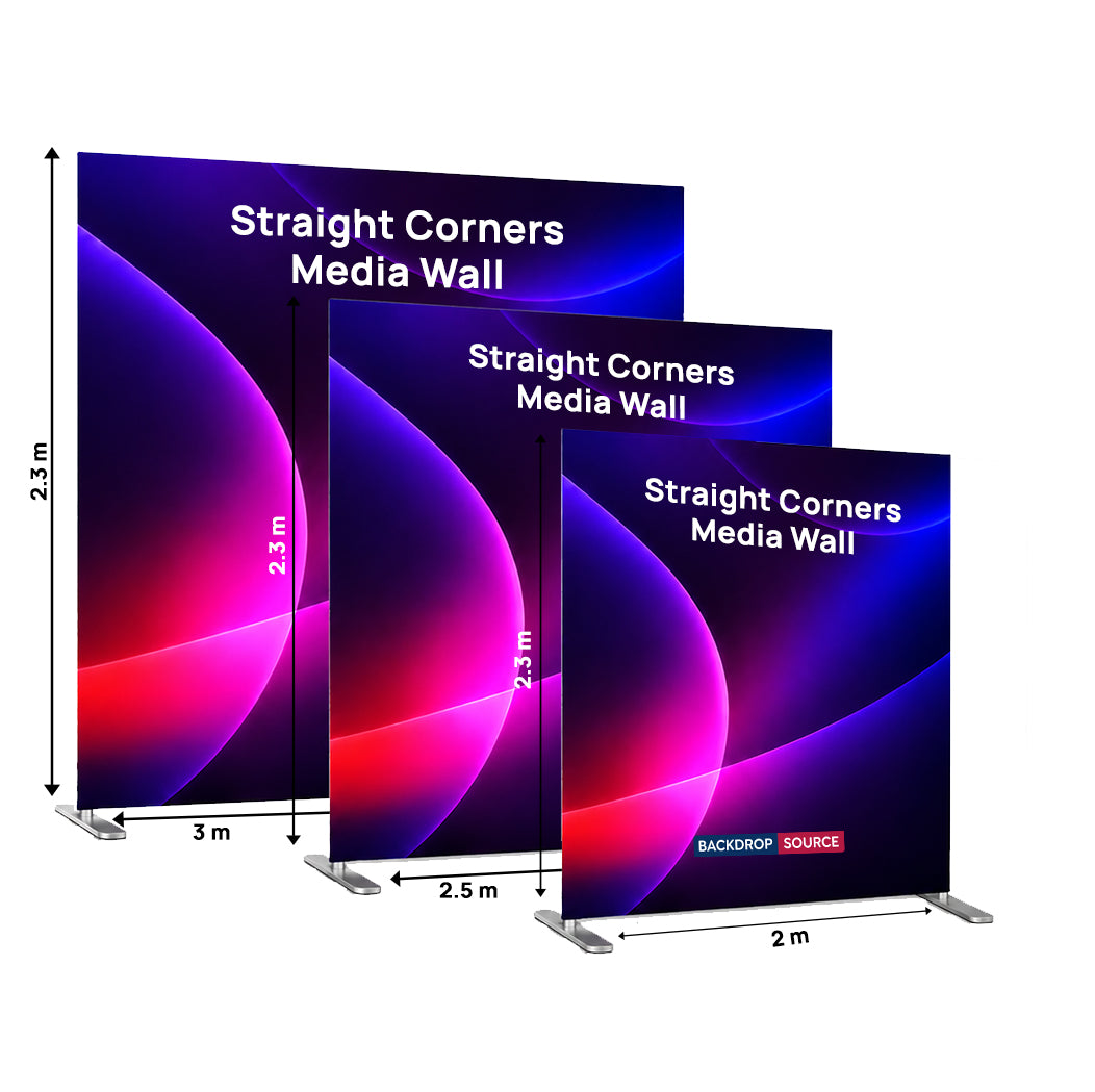 Portable Straight Fabric Media Wall – Square Corners