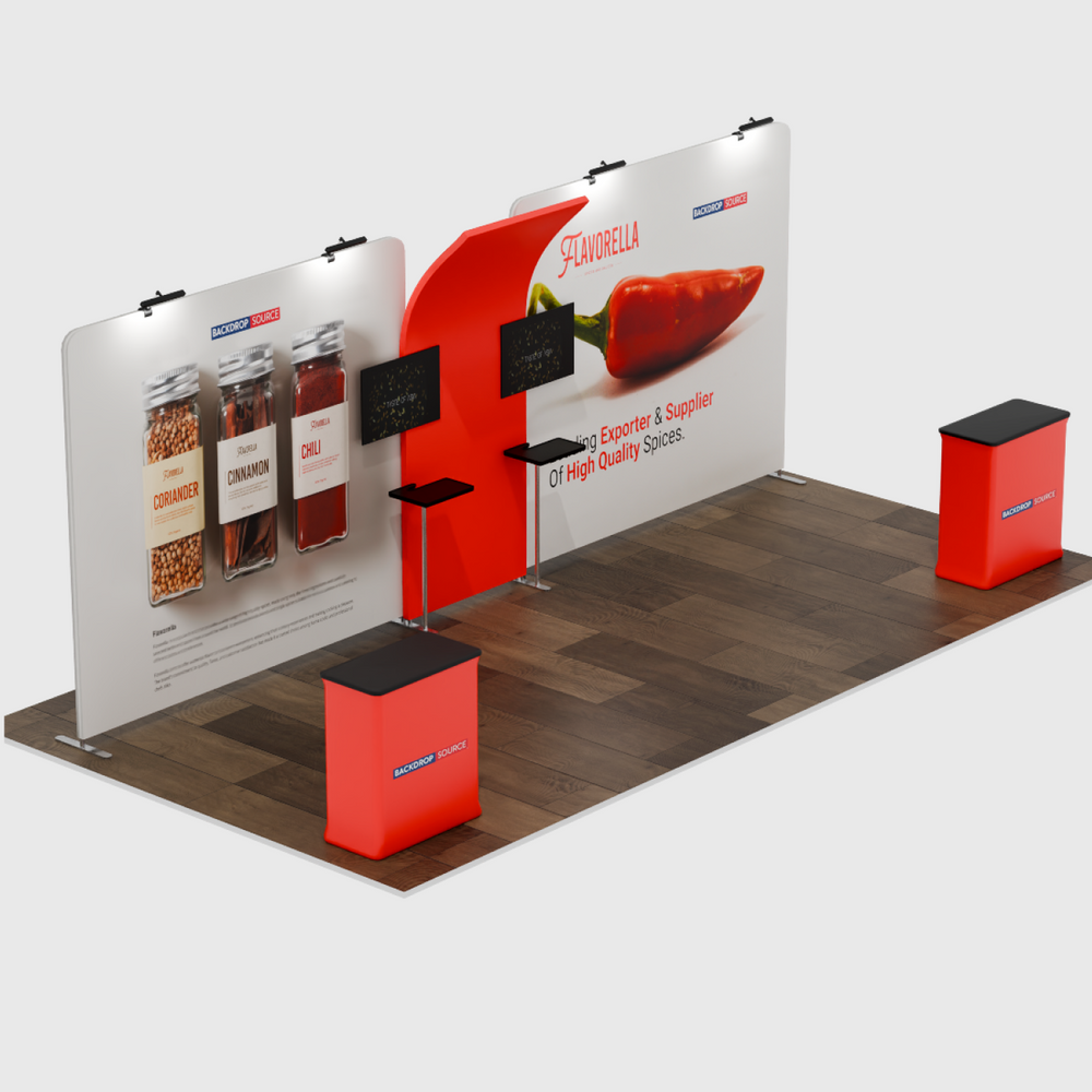 6x3m Straight Wall Booth Kit with 2 TV Mounts & Tables
