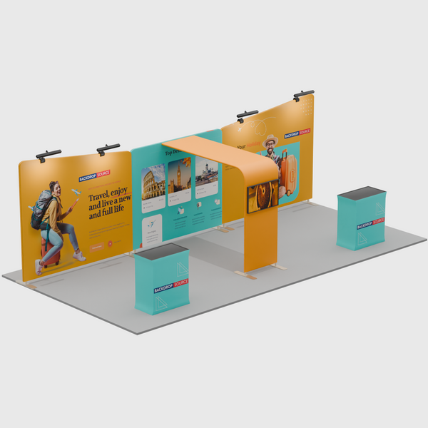 6x3m Booth Kit with Inclined Walls, L-Arch TV Mount & 2 Counters