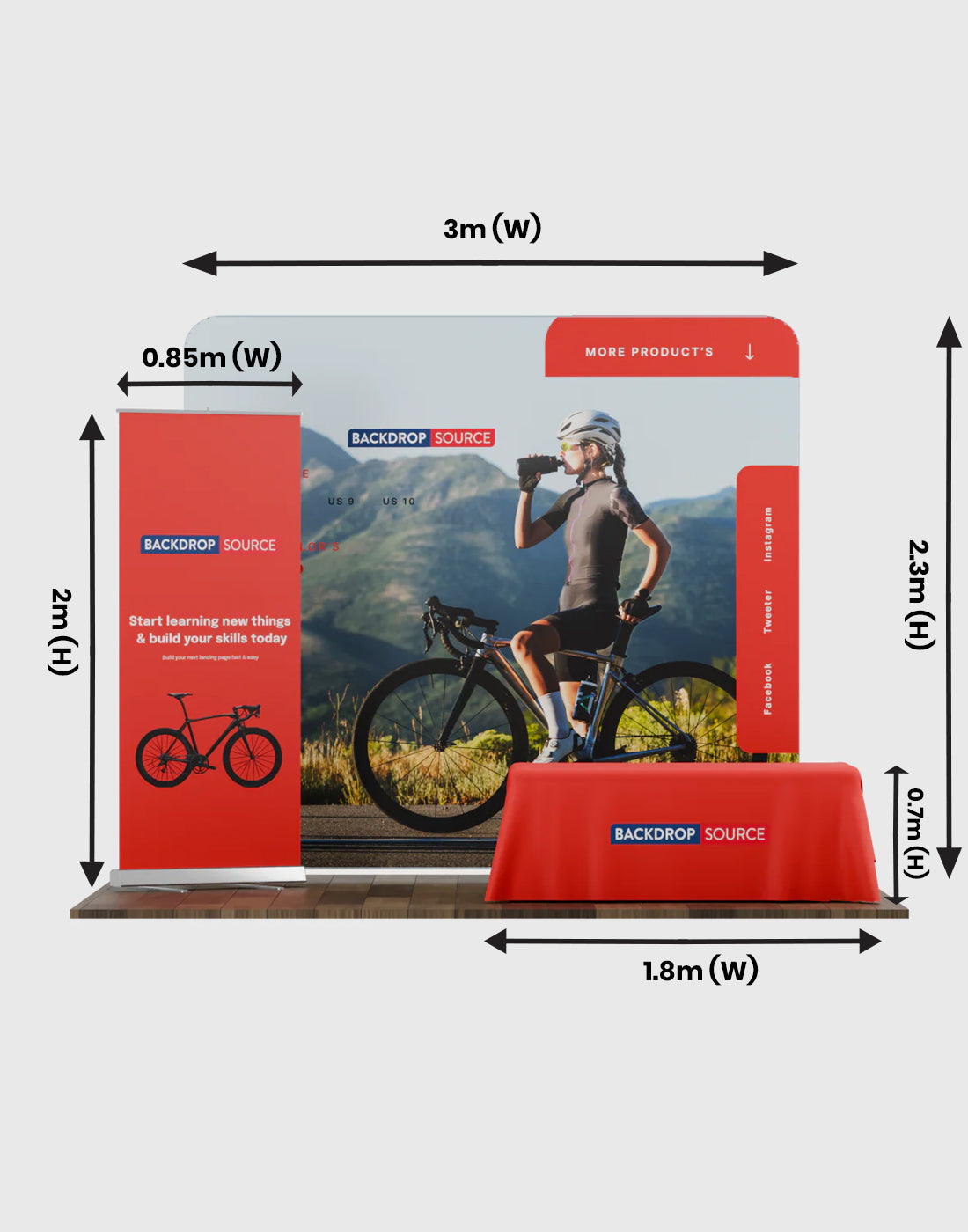 3x3m Starter Booth Kit with Backwall, Banner Stand & Table Cover
