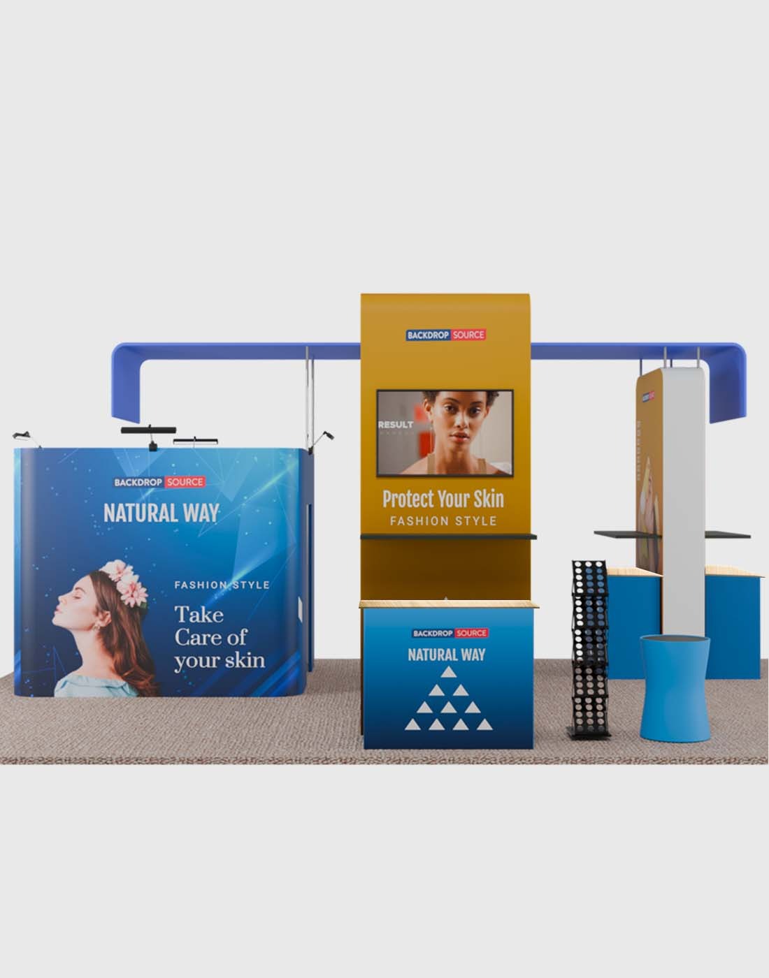 6x6m Booth Kit with Enclosed Storage Room, TV Arch & 5 Counters