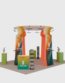 6x6m Island Booth with Round Overhead Ring & Shelf Towers