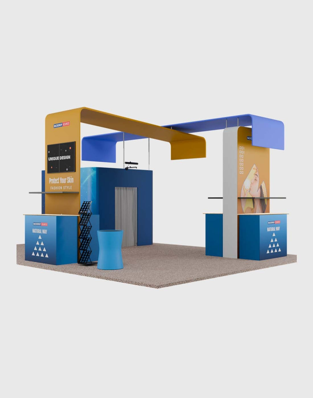 6x6m Booth Kit with Enclosed Storage Room, TV Arch & 5 Counters