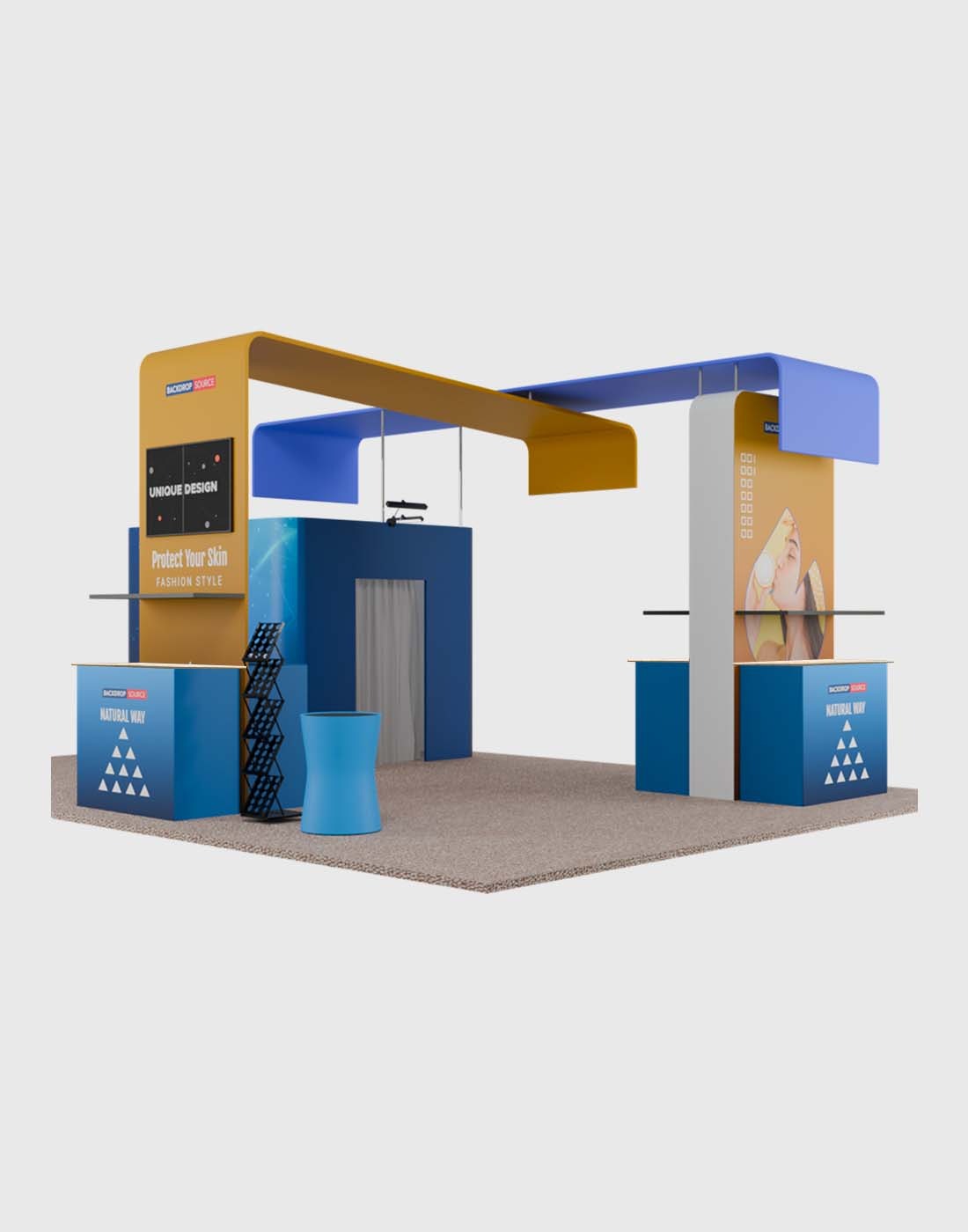 6x6m Booth Kit with Enclosed Storage Room, TV Arch & 5 Counters