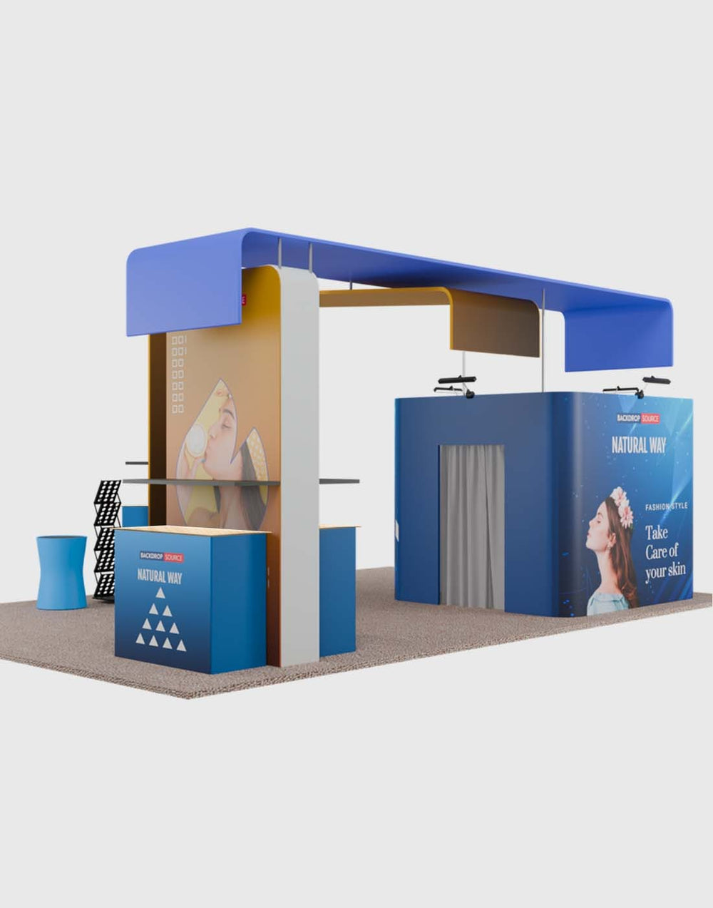 6x6m Booth Kit with Enclosed Storage Room, TV Arch & 5 Counters