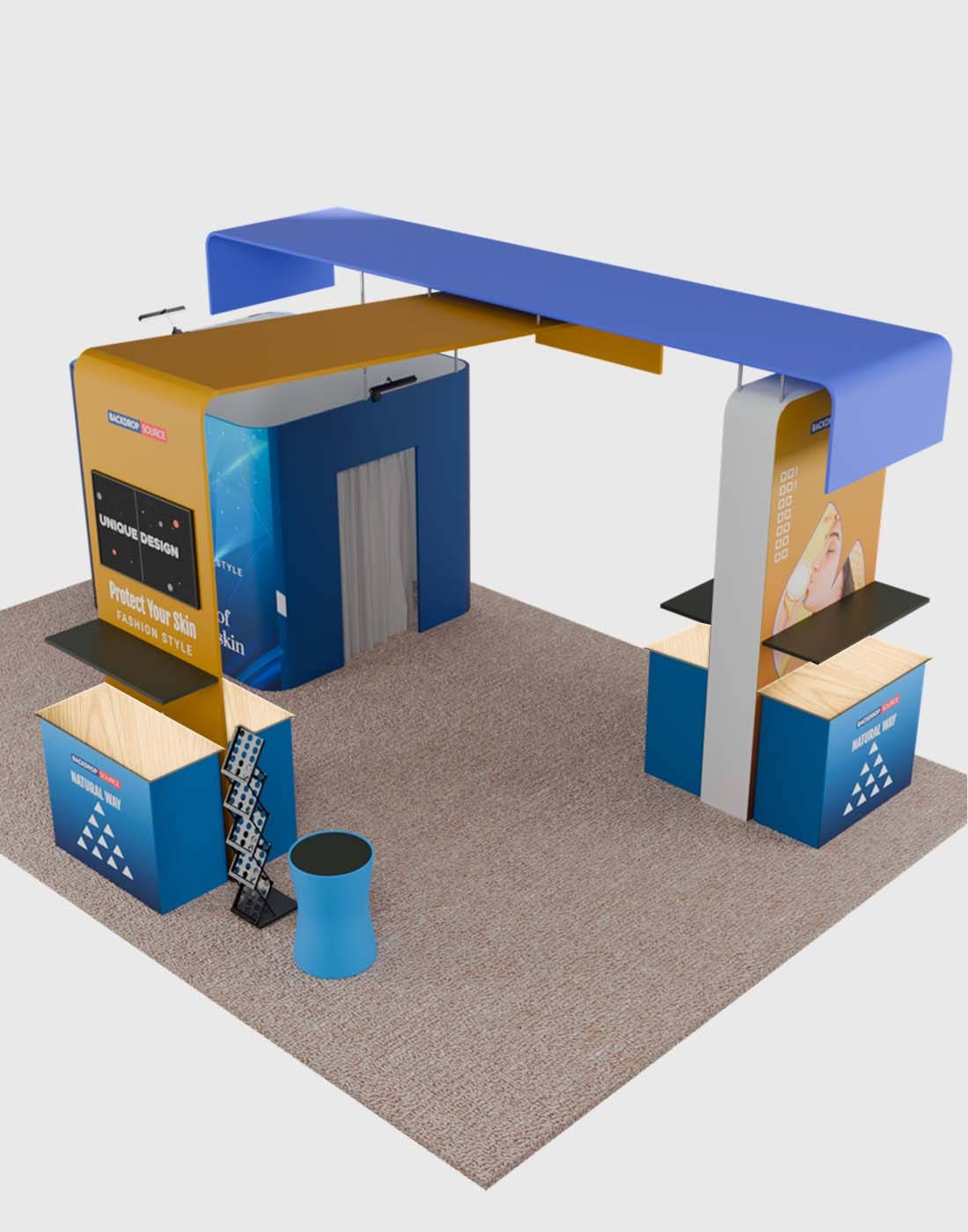 6x6m Booth Kit with Enclosed Storage Room, TV Arch & 5 Counters