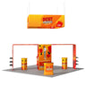6x6m Gallery Booth with Entry Arch Towers, TV Mounts & Counters