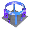 6x6m Island Booth with 3D Media Walls & 3 Counters