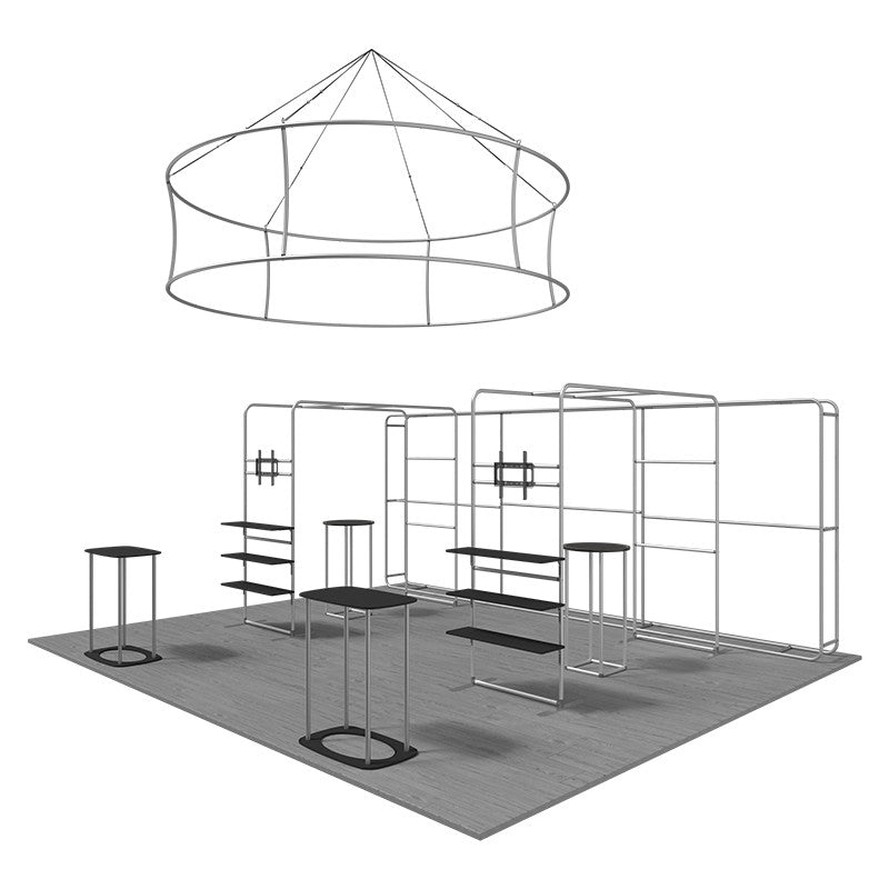 6x6m Booth Kit with 6m 3D Backdrop, TV Shelving & 4 Counters