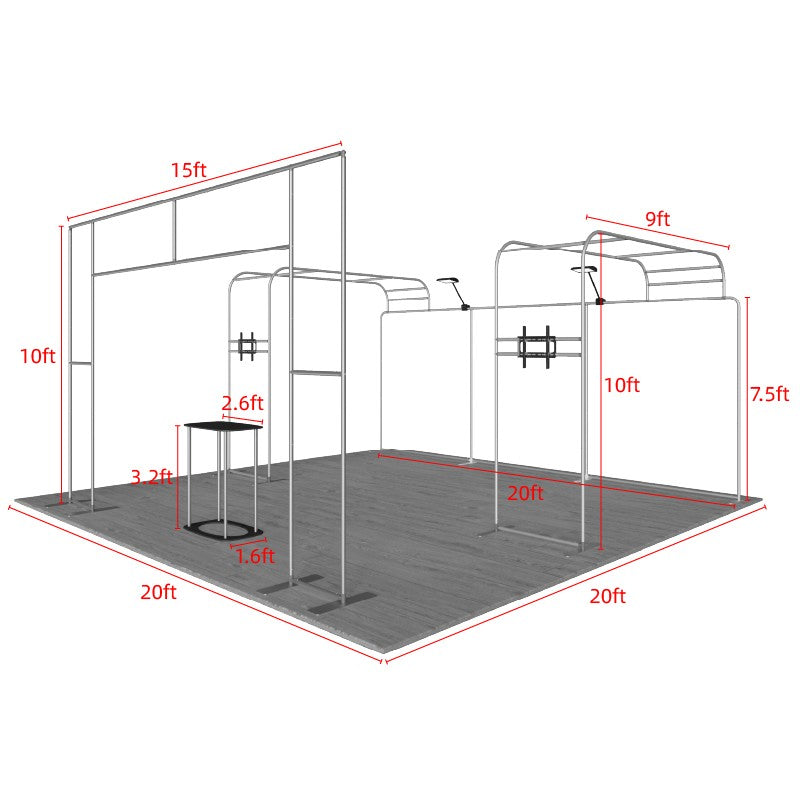 6x6m Booth Kit with 6m Backdrop, Entry Arch & 2 TV Mounts