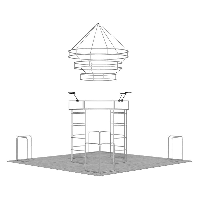 6x6m Island Booth with 360 Photo Booth & Tiered Hanging Sign