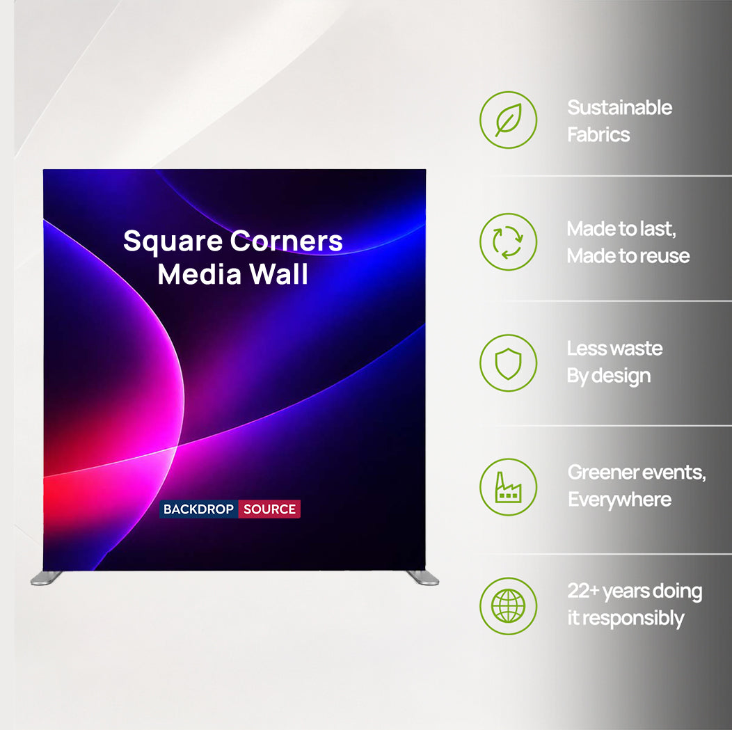 Portable Straight Fabric Media Wall – Square Corners