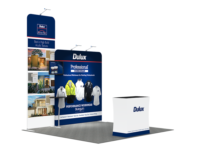 3x3m Booth Kit with Tall & Wide Straight Walls, Counter & TV