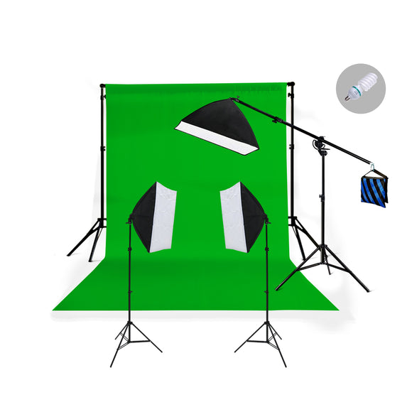 Three Head 750W Continuous Softbox Kit with Boom Arm