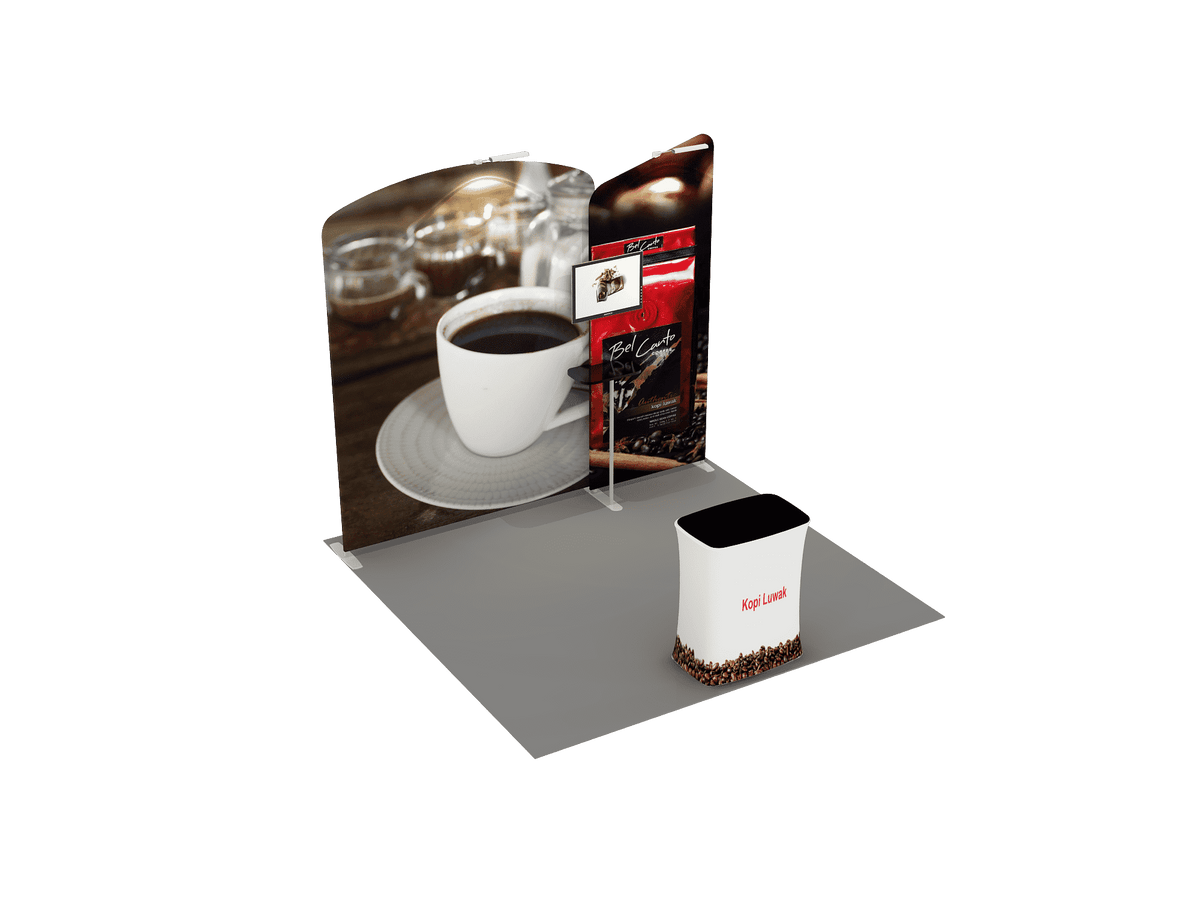 3x3m Booth Kit with Inclined Wall & Sloped Arch + Counter