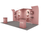 6x3m Booth Kit with Inclined & Curved Walls, 2 Counters & TVs