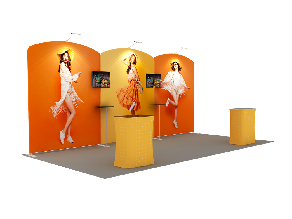6x3m Booth Kit with Three Curved Arch Walls & 2 Counters