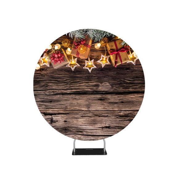 Christmas Wooden Background with Decorations and Gift Boxes Circle backdrop stand