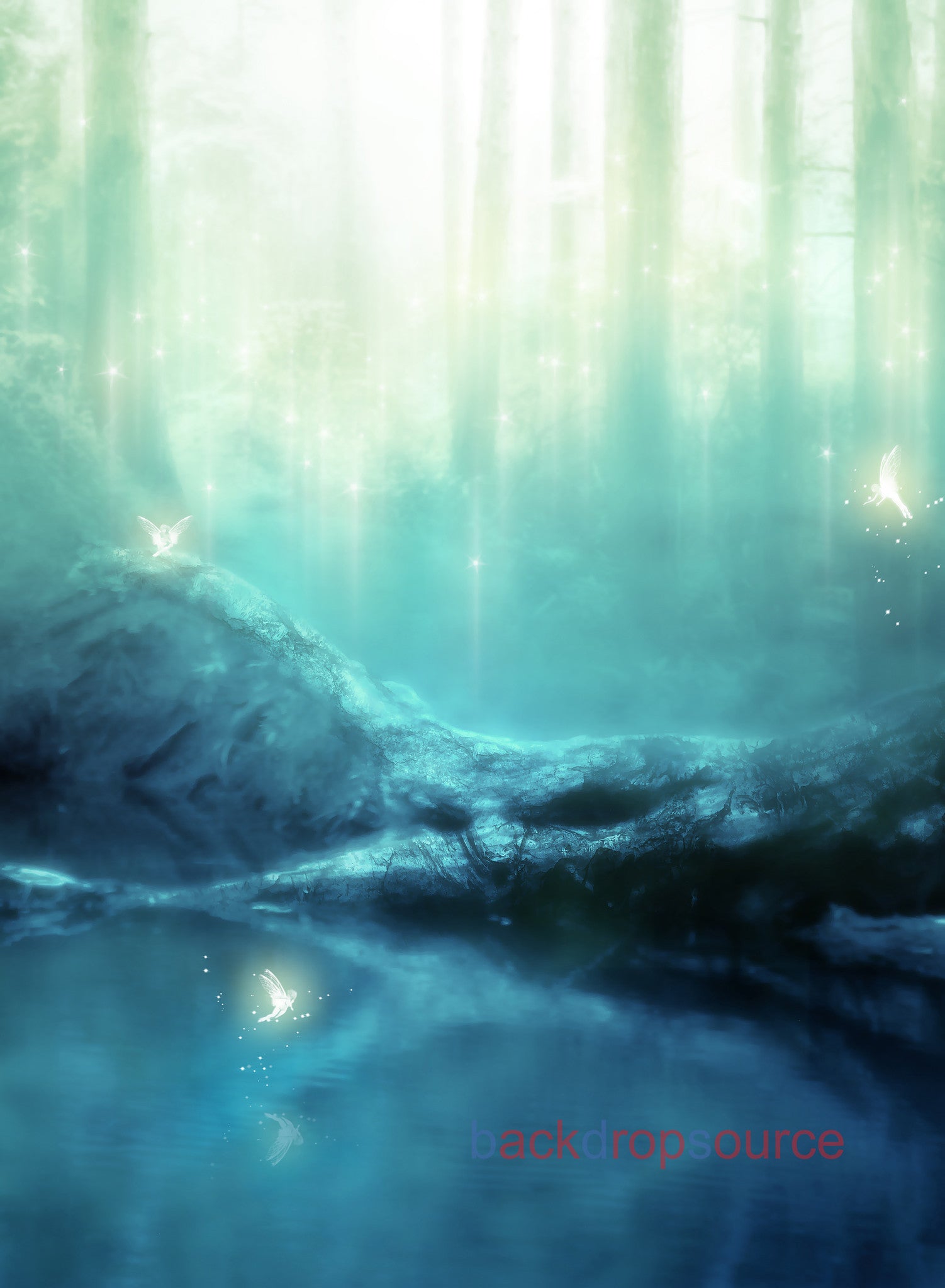 Cyan Fade Forest Angel Print Photography Backdrop