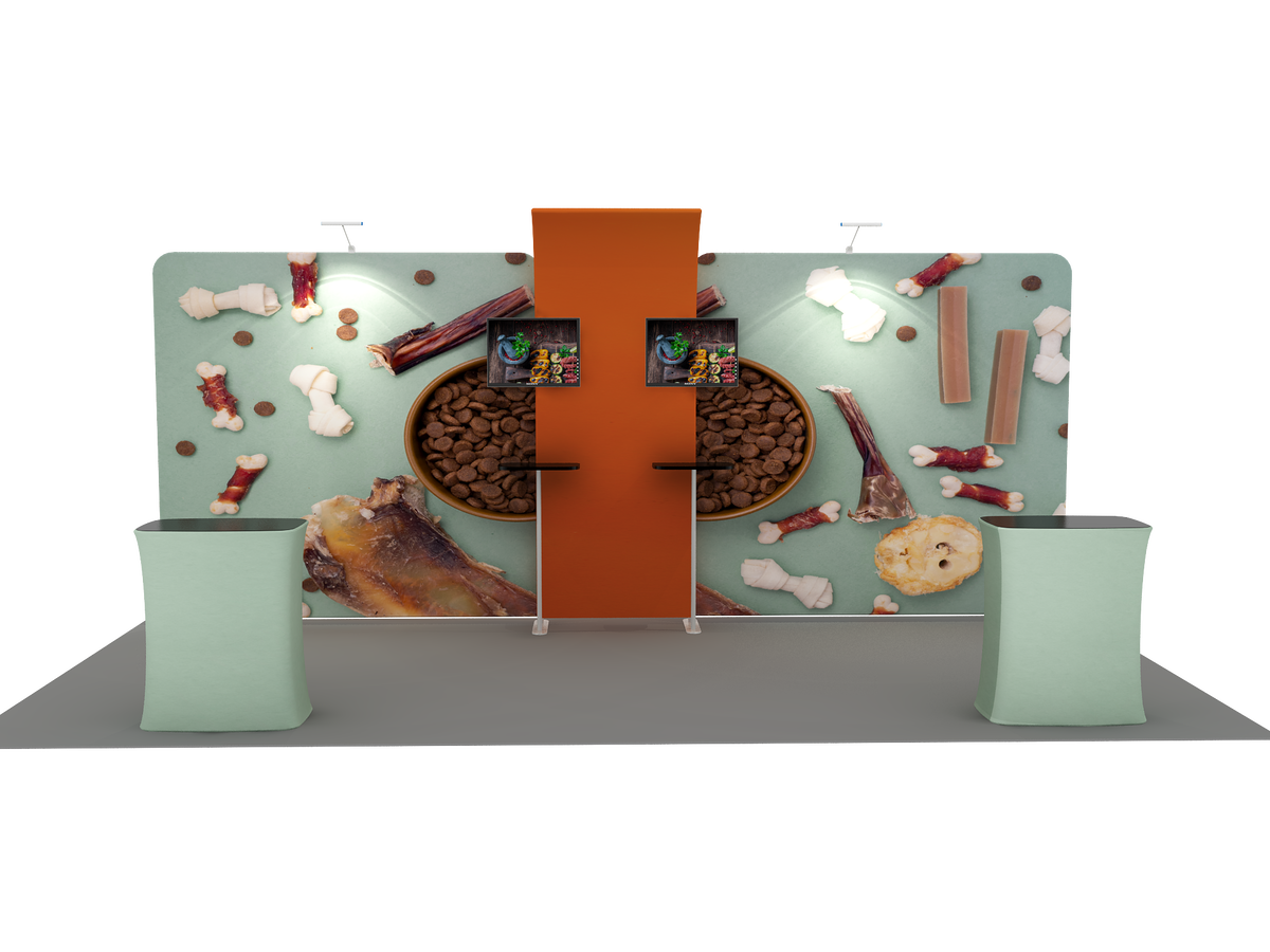 6x3m Straight Wall Booth Kit with 2 TV Mounts & Tables
