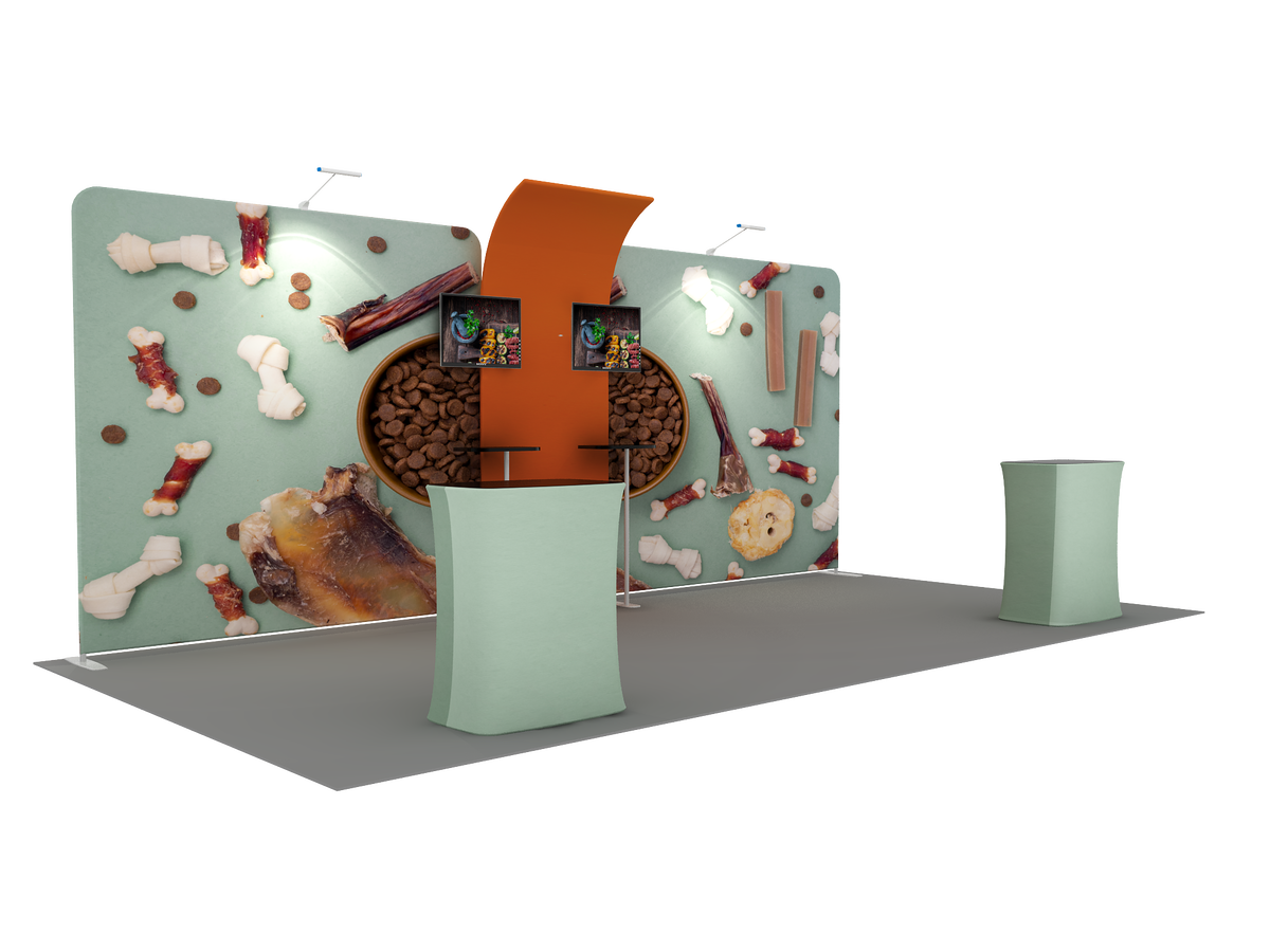 6x3m Straight Wall Booth Kit with 2 TV Mounts & Tables