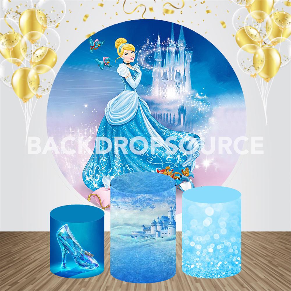 Blue Glittery Princess Event Party Round Backdrop Kit