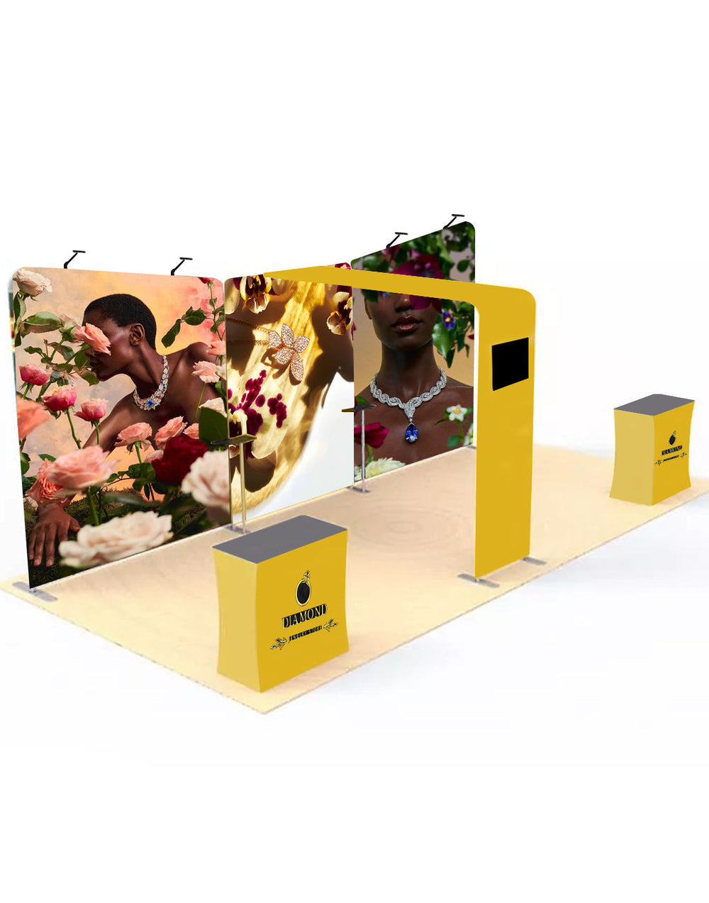 6x3m Booth Kit with Inclined Walls, L-Arch TV Mount & 2 Counters