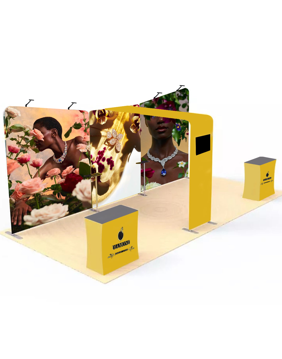 6x3m Booth Kit with Inclined Walls, L-Arch TV Mount & 2 Counters
