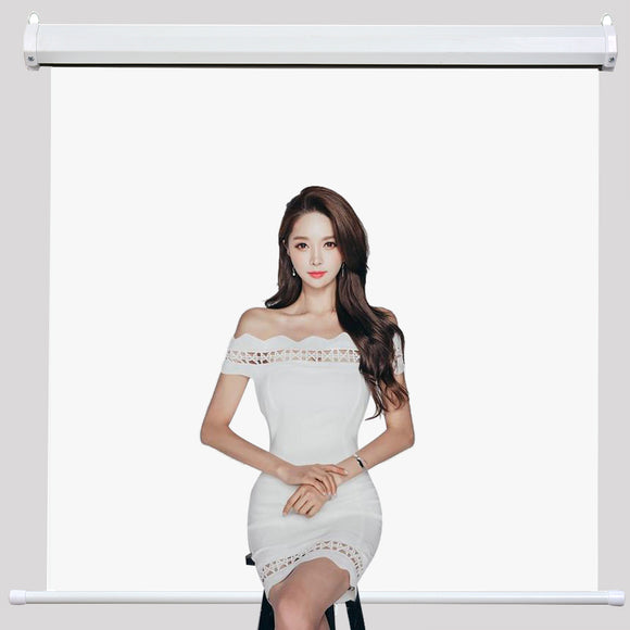 White Wall Mounted Retractable Backdrop Size  144 cm x  87 cm