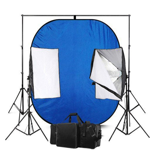 Blue & Green Reversible Photography Backdrop Screen With 50 x 70 Economy Softbox Studio Lighting Equipment