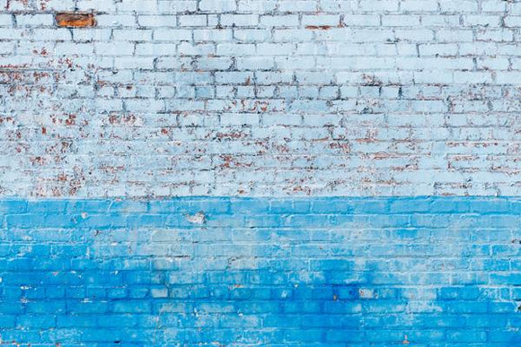 White and Blue Painted Brick Wall Backdrop